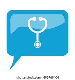 Blue speech bubble with white Stethoscope icon on white background