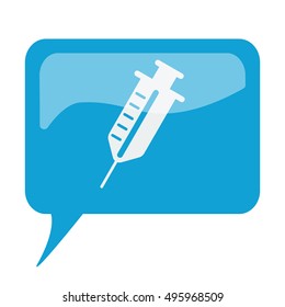 Blue speech bubble with white Syringe icon on white background