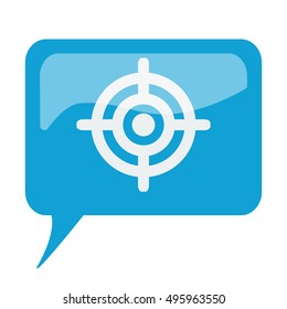 Blue speech bubble with white Target icon on white background