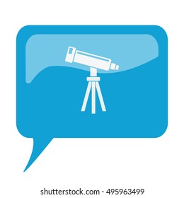 Blue speech bubble with white Telescope icon on white background