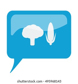 Blue speech bubble with white Vegetables icon on white background