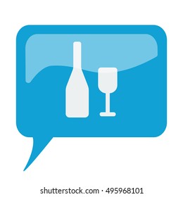 Blue speech bubble with white Wine icon on white background