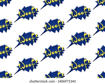 blue speech bubble with yellow word woof pop art style seamless pattern  vector isolated