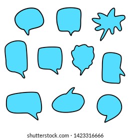 blue speech bubbles with black frame set isolated on white background. vector illustration