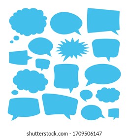 Blue speech bubbles set. Blank empty speech bubbles isolated on white background. Vector illustration