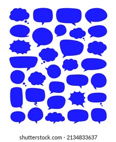 Se forman burbujas de voz azules. Cuadro de texto vacío de dibujo. Las diferentes formas dejan en blanco las burbujas. Marco de texto dibujado a mano. С globo de mensajes de economía. Elementos vectoriales planos