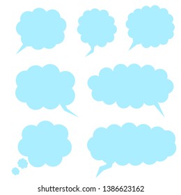 blue speech bubbles set, different cloud shape blank chat box isolated on white background. vector illustration