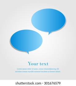 Blue speech bubbles with space on grey background, paper cut design. Vector illustration.