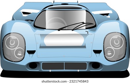 blue speed fast race track performance classic vintage antique oldschool retro car front side view wheels vector illustration