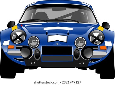 blue speed fast race track performance classic vintage antique oldschool retro car front side view wheels vector illustration