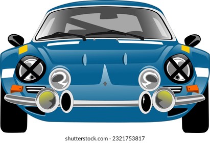 blue speed fast race track performance classic vintage antique oldschool retro car front side view wheels vector illustration