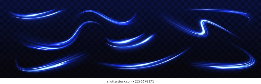 Blue speed ​​wave illustration with shine line background. Light everyday glowing effect.	