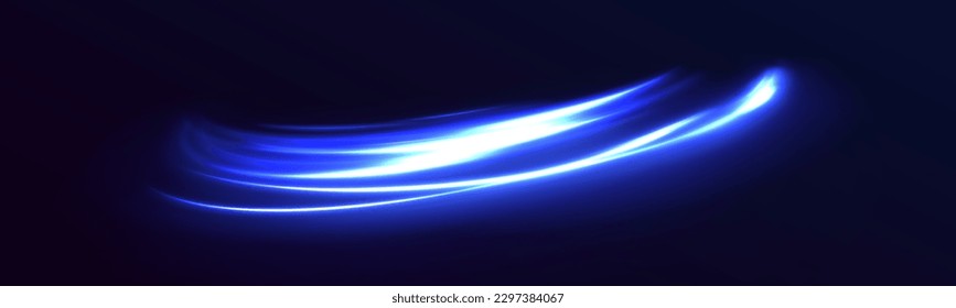 La velocidad azul se ilumina en el fondo oscuro. Vigas de luz láser abstractas. Líneas caóticas de neón. Tecnología de movimiento dinámico futurista.	