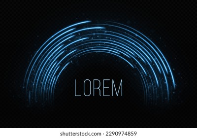 Blue speed lines effect. Sparkle motion banner on transparent background. Luminous speed background.