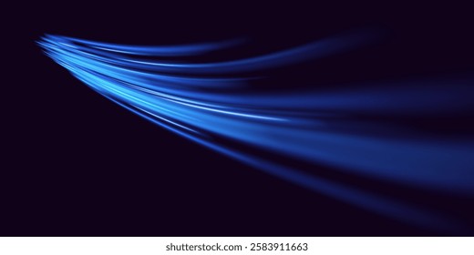 Blue speed rays.Neon lines, moving light effect.Vector illustration.