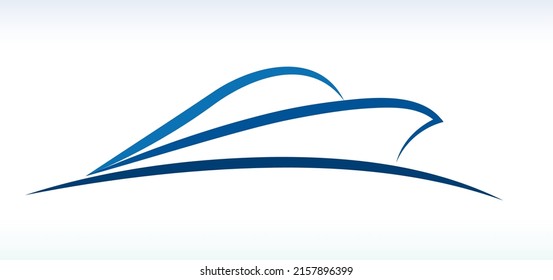Blue speedboat on the sea. Vacation time on summer. Vector illustration and pattern