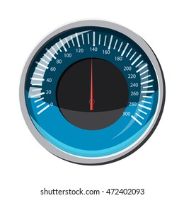 Blue speedometer icon in cartoon style isolated on white background. Speed measurement symbol