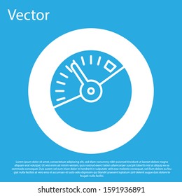 Blue Speedometer icon isolated on blue background. White circle button. Vector Illustration