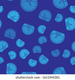 Blue Speedometer icon isolated seamless pattern on blue background.  Vector Illustration