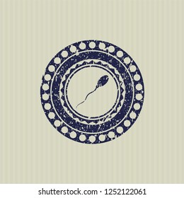 Blue sperm icon inside distress grunge seal