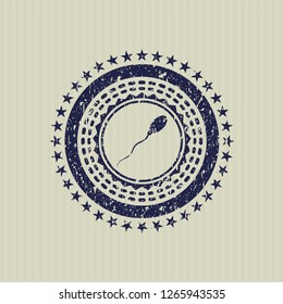 Blue sperm icon inside distress rubber grunge seal