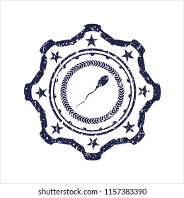 Blue sperm icon inside distressed grunge style stamp