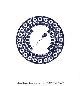 Blue sperm icon inside distressed with rubber seal texture