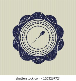 Blue sperm icon inside rubber grunge seal