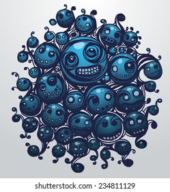 Blue Sphere Doodle Background Pattern, vector