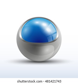 Blue sphere inside the metal sphere, abstract background, vector
