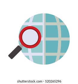 blue sphere map with magnifying glass