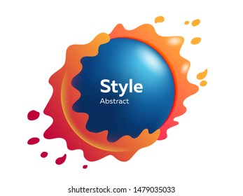 Blue sphere in orange splashes Abstract flowing shape, round form, text sample. Vector illustration for poster, label, logo, cover design