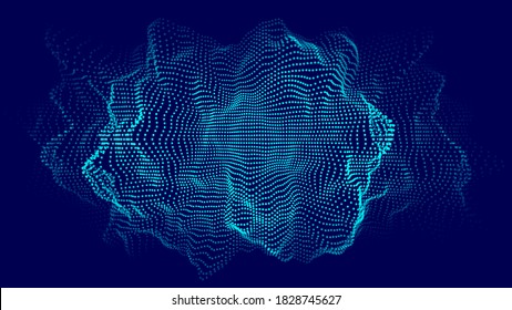 Blue sphere of particles and with explosion effect. Modern sci-fi elements consisting of points. Big data visualization. Technology vector wave.