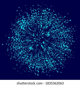 Blue sphere of particles and with explosion effect. Modern sci-fi elements consisting of points. Big data visualization. Technology vector wave.