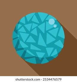 Blue sphere showing triangular pattern casting a long shadow on a brown background