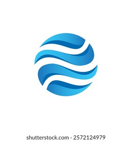 A blue sphere with three stylized waves wrapping around it.