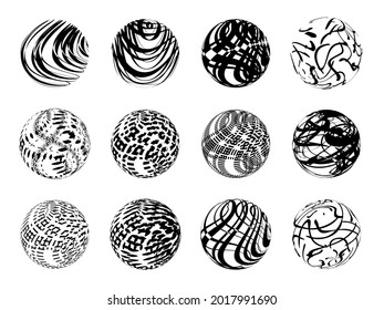 Blue spheres, abstract planets, circle logotypes, textured balls set. Cyan orb collection, creative bubbles, stylized vector beads, round elements illustration