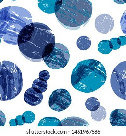Blue spheres abstract seamless painterly pattern print background design. Vector