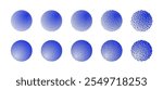 Blue Spheres With Different Resolution of Bitmap Dither Gradient Vector Set Isolated on White. Retro Styled 8 Bit Pixel Art Graphic Round Spherical Shapes with Various Textures Design Elements Bundle