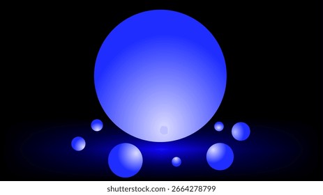 Esferas azules que se ciernen sobre un fondo oscuro