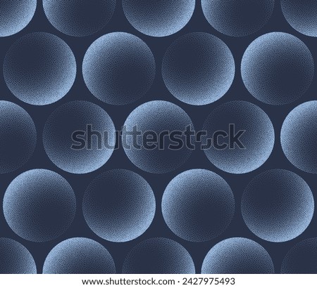 Blue Spheres Seamless Pattern Trend Vector Modern Blue Abstract Background. Dark Blue Balls Half Tone Art Illustration for Textile Print. Endless Graphic Loopable Abstraction Wallpaper Dotwork Texture