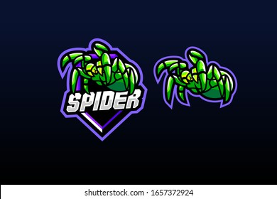 blue spider he pulled out his silk thread and behind him there was a shield suitable for team logo or esport logo  and mascot logo, or tshirt design