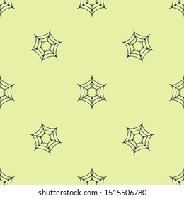 Blue Spider web icon isolated seamless pattern on yellow background. Cobweb sign. Happy Halloween party.  Vector Illustration