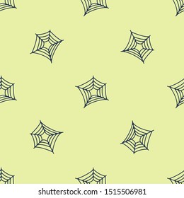 Blue Spider web icon isolated seamless pattern on yellow background. Cobweb sign. Happy Halloween party.  Vector Illustration