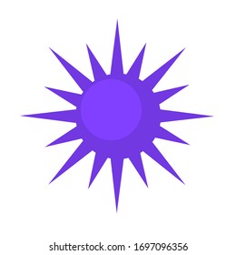 Blue spiky virus, molecule, bacterium cartoon model. Cartoon icon. Flat vector illustration, isolated on white background.