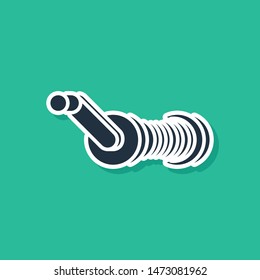 Blue Spinning reel for fishing icon isolated on green background. Fishing coil. Fishing tackle.  Vector Illustration