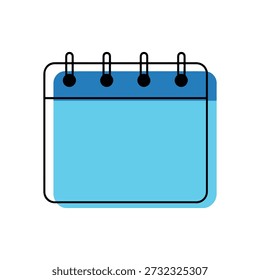 Blue spiral bound notebook with blank pages lying flat on a surface with a light shadow