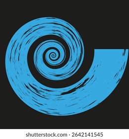Blue spiral figure. Painted swirl shape. Abstract vortex form. Black background vector.