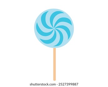 Blue Spiral Lollipop on a stick Isolated on White Background. Concept of Sweet Candy, Spiral Design, Confectionery Illustration. Print, Icon, Design Element.