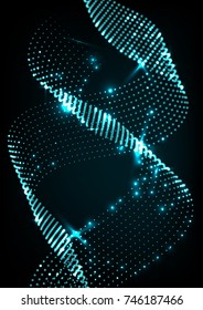 Blue spiral on a dark background. Silver crystals - vector illustration. Brilliant wave on a black background.